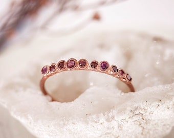 Multi Rhodolite Garnet copper dainty ring / natural gemstone/ stackable band / unique handmade piece / January birthstone jewelry