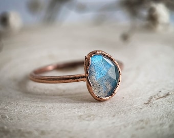 Rose cut Labradorite copper ring / natural gemstone / engagement ring / festival / unique piece / handmade gift jewelry