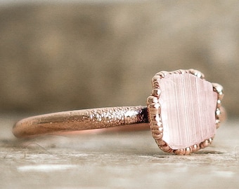 Light Pink Tourmaline copper ring / natural and rough gemstone/ Raw stone ring / unique gift / Handmade jewelry