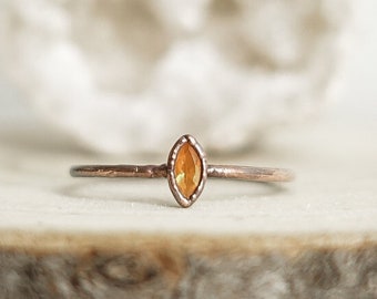 Fire Opal Orange copper ring / natural faceted gemstone / Birthstone ring / Handmade boho jewelry / Unique piece