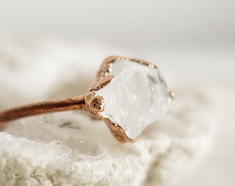 Raw Moonstone copper ring / rough and natural stone/ Raw gemstone ring / unique piece / Handmade jewelry