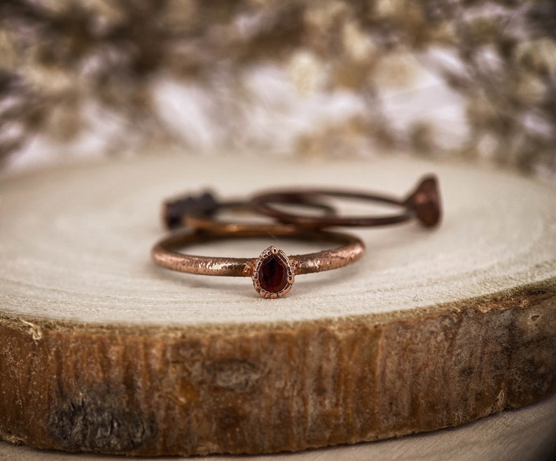 Red garnet copper ring / natural Pear faceted gemstone / Birthstone ring / festival / unique handmade gift image 2