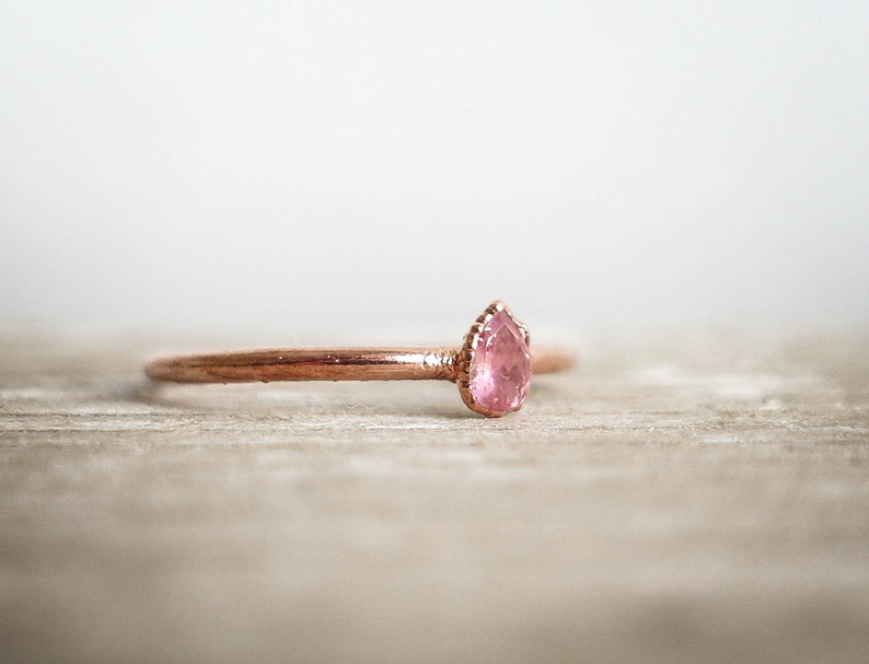 Pink Tourmaline copper ring / natural gemstone/ Pear stone ring / unique piece / Pick your color image 2
