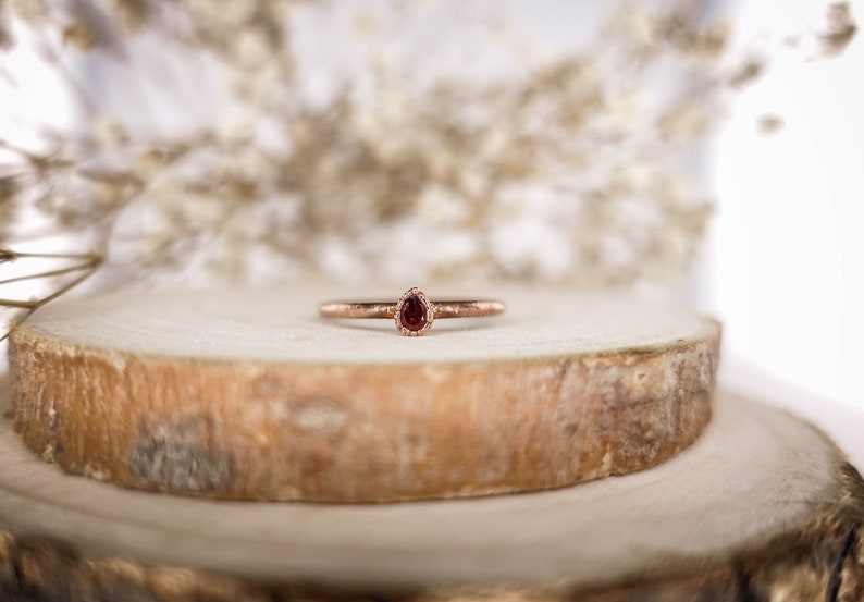 Red garnet copper ring / natural Pear faceted gemstone / Birthstone ring / festival / unique handmade gift image 4