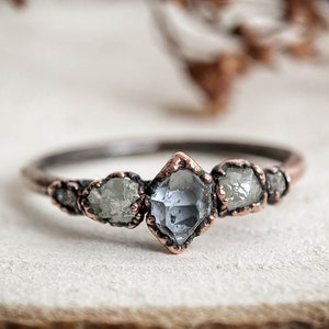 Herkimer diamond and rough diamond copper ring / natural rough gemstone/ Raw organic jewelry / unique piece / image 2