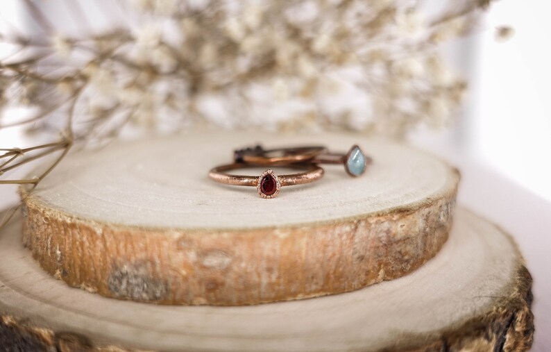 Red garnet copper ring / natural Pear faceted gemstone / Birthstone ring / festival / unique handmade gift image 6