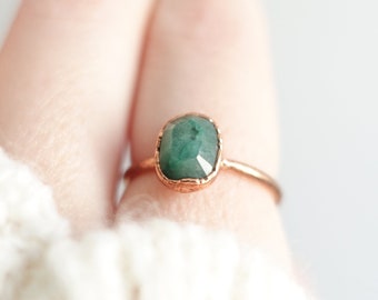 Rose cut Emerald copper ring / natural gemstone / Birthstone ring / festival / unique piece / Handmade jewelry