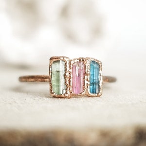 Copper and Tourmaline ring . Handmade gift for her . Made in France jewelry . Hippie core image 9