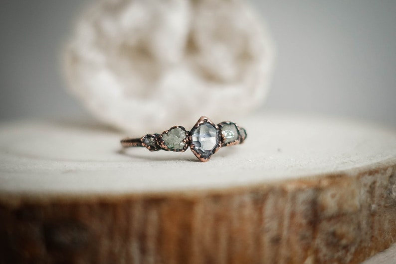 Herkimer diamond and rough diamond copper ring / natural rough gemstone/ Raw organic jewelry / unique piece / image 6