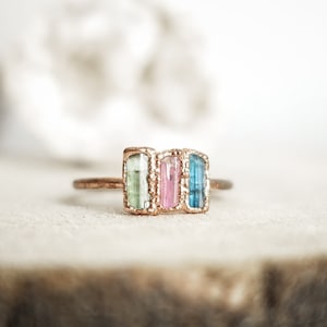 Copper and Tourmaline ring . Handmade gift for her . Made in France jewelry . Hippie core image 4
