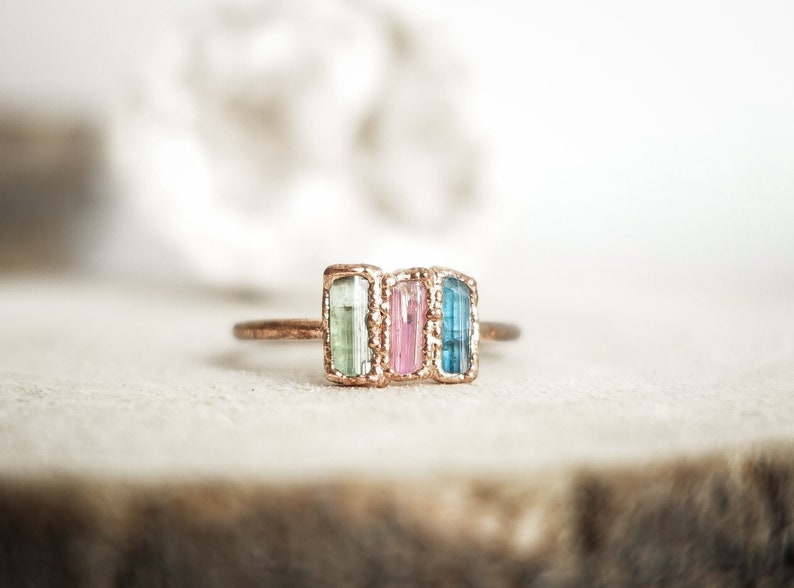 Copper and Tourmaline ring . Handmade gift for her . Made in France jewelry . Hippie core image 4