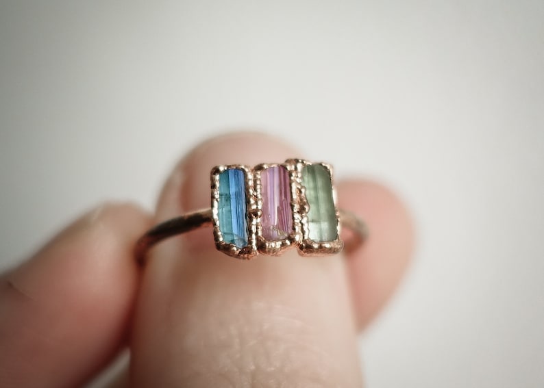 Copper and Tourmaline ring . Handmade gift for her . Made in France jewelry . Hippie core image 6