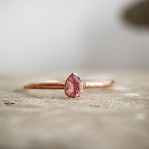 Pink Tourmaline copper ring / natural gemstone/ Pear stone ring / unique piece / Pick your color image 5