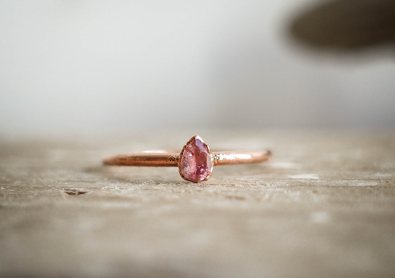 Pink Tourmaline copper ring / natural gemstone/ Pear stone ring / unique piece / Pick your color image 5