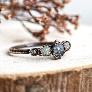 Herkimer diamond and rough diamond copper ring / natural rough gemstone/ Raw organic jewelry / unique piece / image 8