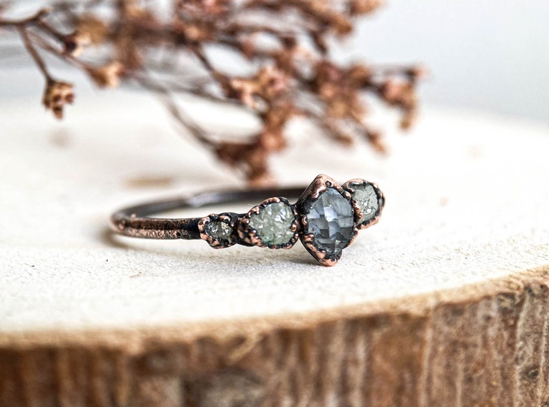 Herkimer diamond and rough diamond copper ring / natural rough gemstone/ Raw organic jewelry / unique piece / image 8