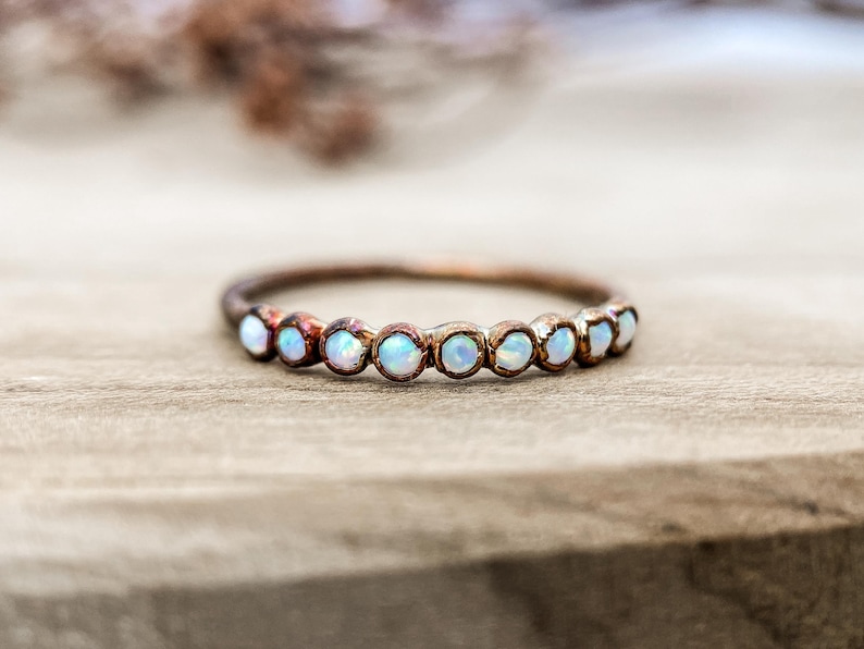 Multi tiny Opal copper ring / electroformed ring / unique handmade piece / perfect gift for her / image 3