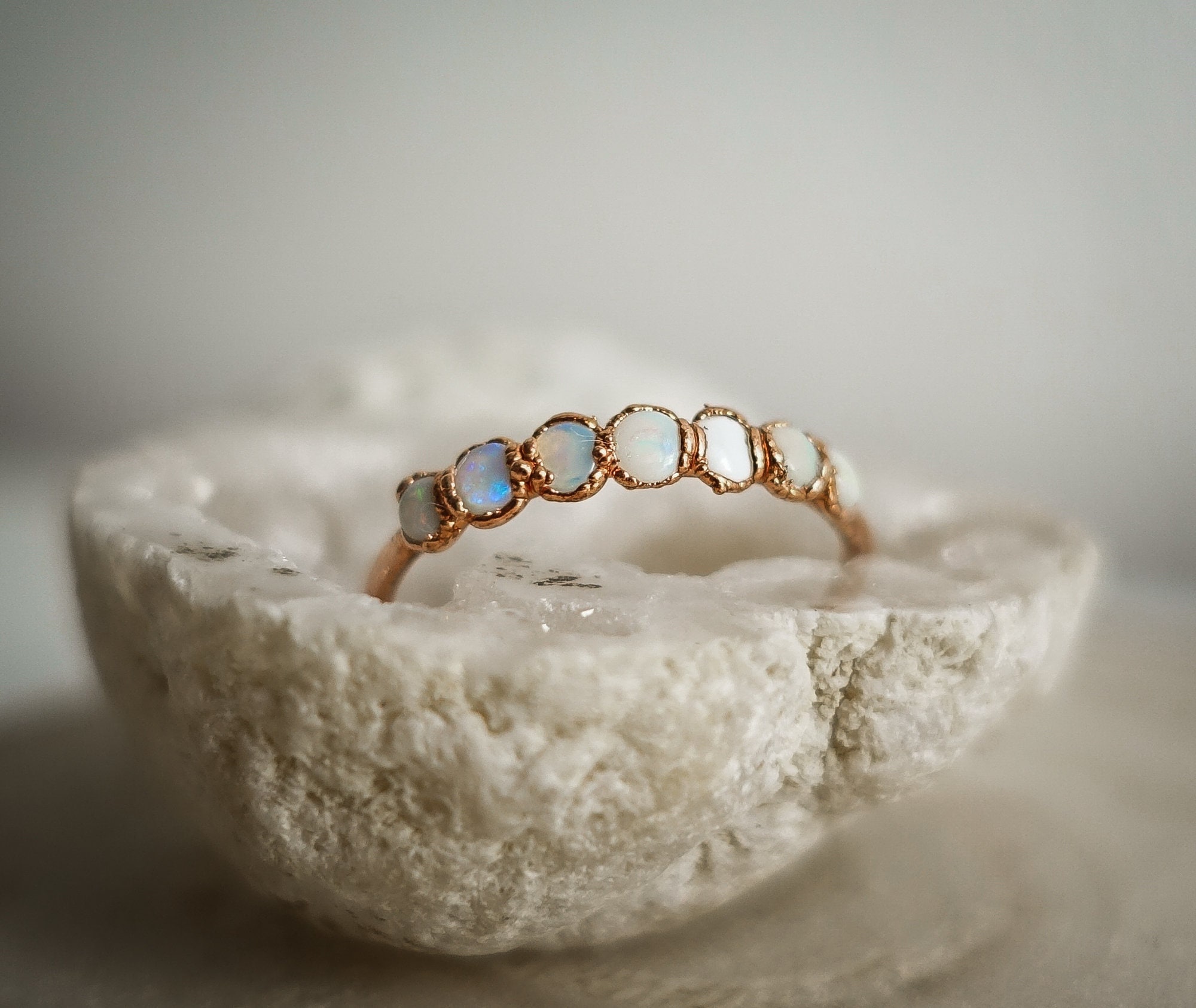 Multi australian Opal copper ring / natural gemstone/ electroformed ring / unique handmade piece / october birthstone jewelry
