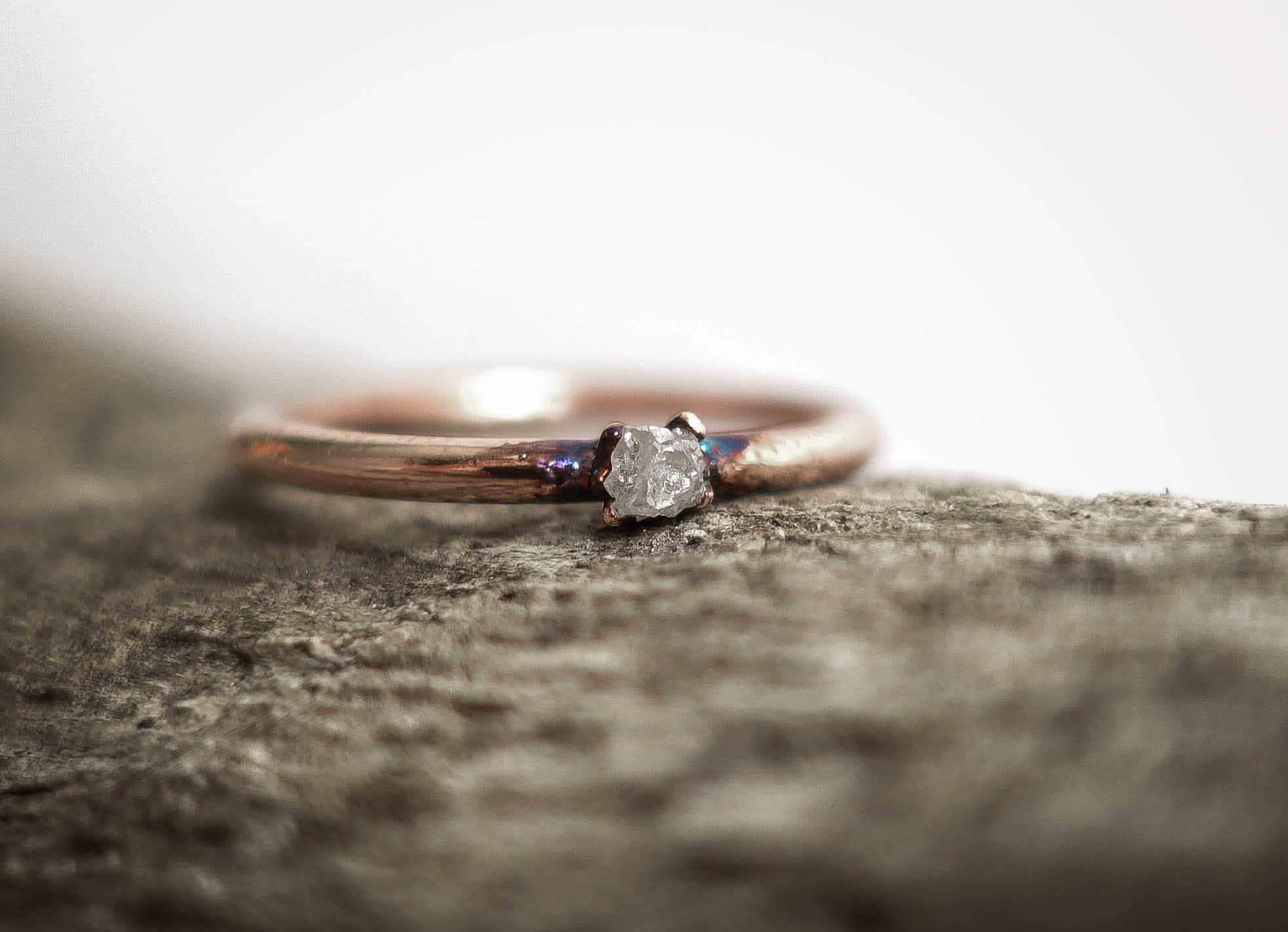 White diamond copper ring / rough and natural stone/ Raw | Etsy
