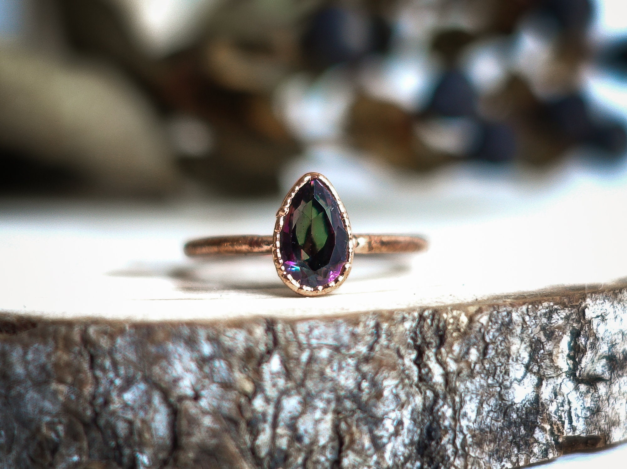 Copper Topaz Black Mystic Topaz Copper Ring / Natural Faceted Gemstone / Handmade ...