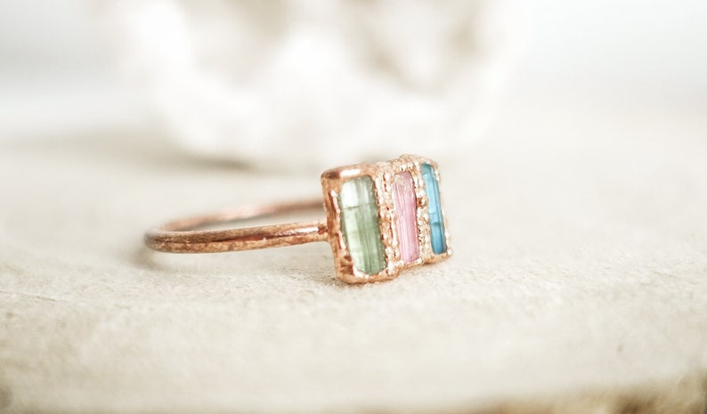 Copper and Tourmaline ring . Handmade gift for her . Made in France jewelry . Hippie core image 7