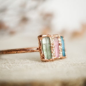 Copper and Tourmaline ring . Handmade gift for her . Made in France jewelry . Hippie core image 5
