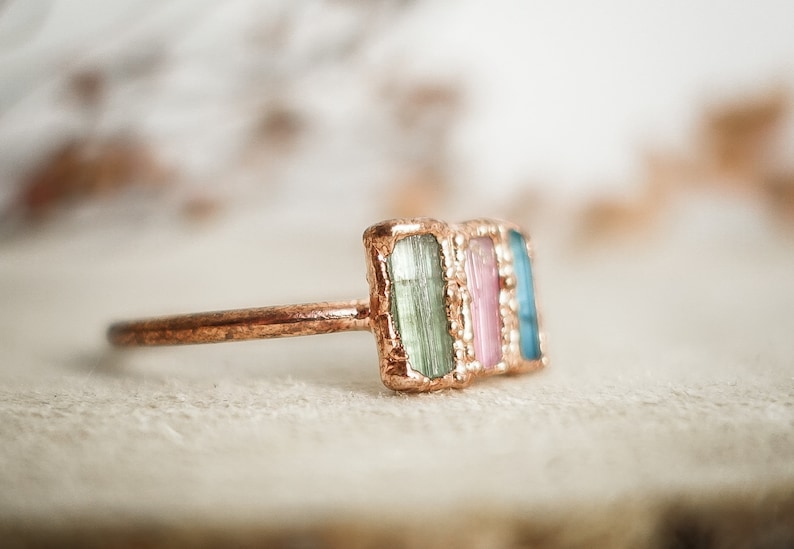 Copper and Tourmaline ring . Handmade gift for her . Made in France jewelry . Hippie core image 5