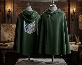Capa de Cosplay do Regimento de Reconhecimento de Anime – Manto Verde com Capuz Inspirado em Attack on Titan, Fantasia de Anime Japonês, Roupa para Convenções e Halloween
