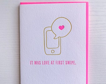 Funny Online Dating Card, Tinder Valentines Day Card. Internet Dating. Tinder Bumble Love card. Love at first swipe love card