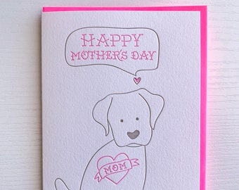 Mother's Day Card for dog mom Happy Mother's Day from dog Mom Card. Letterpress Mother's Day Card.