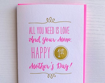 First Mother's Day card - Mother's Day Card for new Mom - Letterpress Mother's Day card - 1st Mother's Day card