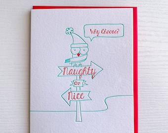 Naughty or Nice Christmas Cards, Funny Holiday Cards, Letterpress Holiday Cards, Bulk Holiday Cards, Christmas Card, Bulk Christmas Cards