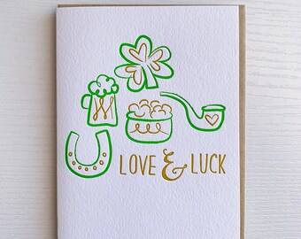 St. Patrick's Day Card, Lucky Card, Four Leaf Clover, St Patty's Day, Love & Luck Card, Irish blessing St Patrick's Day