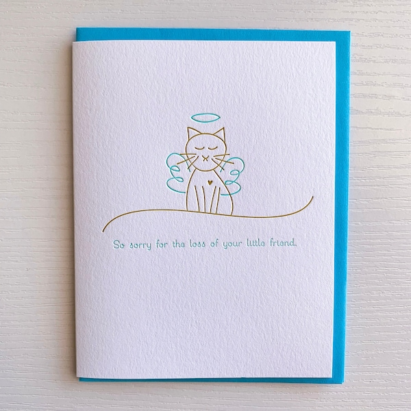 Cat Sympathy Card, pet sympathy card - Pet condolence card. Cat condolence card Letterpress Sympathy Card