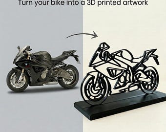 Impresión 3D de arte lineal de motocicleta personalizada, regalo personalizado para motociclistas, decoración, personalizado, con soporte, regalo de cumpleaños para hombres