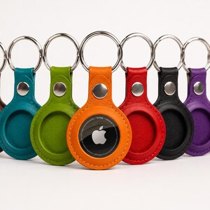 Genuine Leather AirTag Holder Keychain, Apple AirTag Case Cover, Bag Charm Tracker Fob