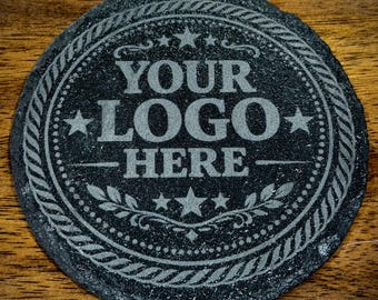 Custom Laser Engraved Slate Coaster – 4x4 Square or Round – Personalized Logo, Text or Design