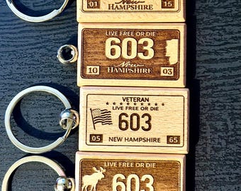 Custom License Plate Keychain | Engraved Wooden Tag | State Style | Personalized Gift