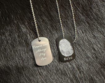 Custom Fingerprint Necklace for Couples – Personalized Dog Tag Valentine’s Day Gift