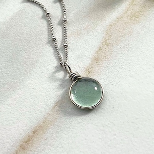 Sterling Silver Raindrop Necklace: Kiln Formed Art Glass Pendant, Earthy Nature Inspired Jewelry