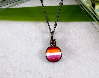 Lesbian Pride Flag Necklace: Dainty Art Glass Subtle Pride Jewelry, LGBTQ
