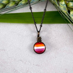 Lesbian Pride Flag Necklace: Dainty Art Glass Subtle Pride Jewelry, LGBTQ