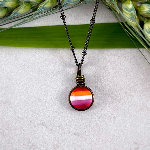 Lesbian Pride Flag Necklace: Dainty Art Glass Subtle Pride Jewelry, LGBTQ