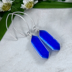 Beachy Blue Earrings One of a Kind Handmade Glass Artsy Jewelry, Long Silver Edgy Earrings, Dangle Earrings Boho Jewelry Unique Gift for Her