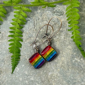 Rainbow Suncatcher Glass Earrings: Handmade Art Glass Pride Jewelry