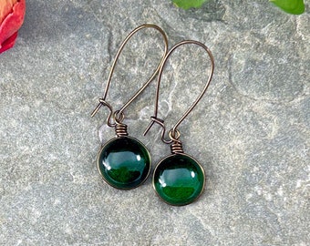 Dark Envy Green Earrings Dark Academia Whimsigoth Jewelry, Vintage Style Dark Cottagecore Nature Earrings Earthy Gifts for Her