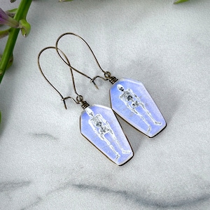 Handmade Glass Skeleton Earrings: Hand Painted Enamels, Goblincore Goth Jewelry