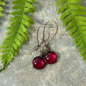 Cranberry Red Earrings Handmade Glass Vintage Style Berry Red Jewelry, Wire Wrapped Boho Hippie Dangle Earrings Unique Gift for Her