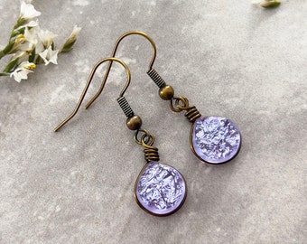 Sparkly Lavender Purple Boho Earrings Hippie Jewelry, Handmade Glass Bohemian Jewelry, Vintage Style Unique Earrings Jewelry Gift for Her