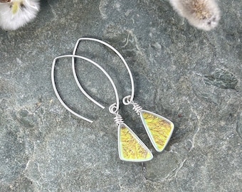 Dichroic Glass Dangle Earrings: Sterling Silver Edgy Geometric Jewelry